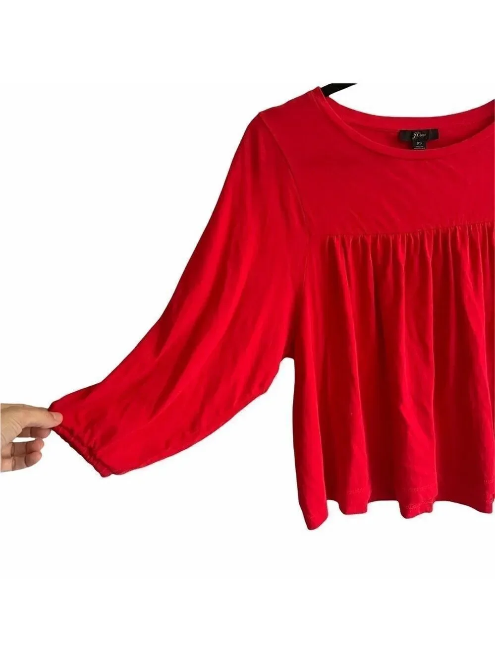 J. CREW Cropped Drapey Popover Blouse Top Shirt Poppy Red XS
